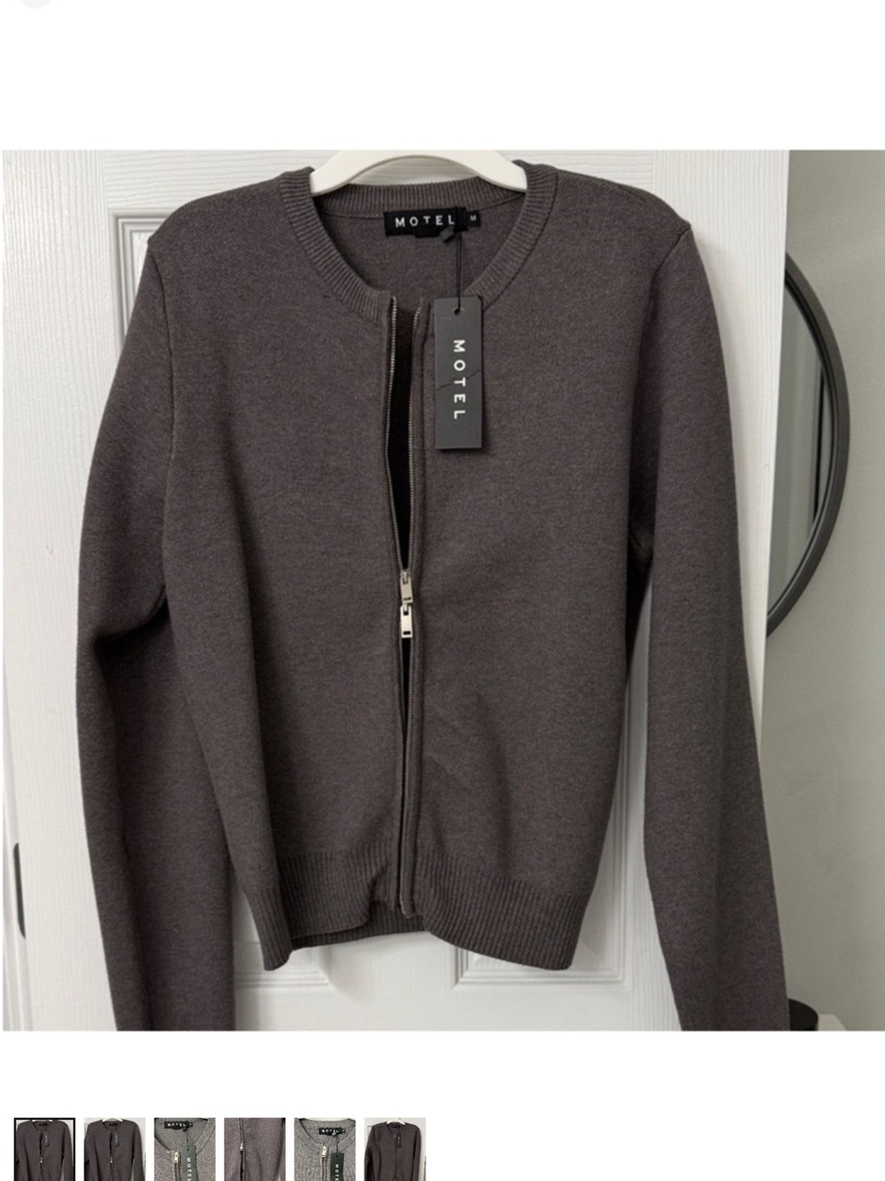 Motel Rocks Dark Charcoal Zip-Front Cardigan